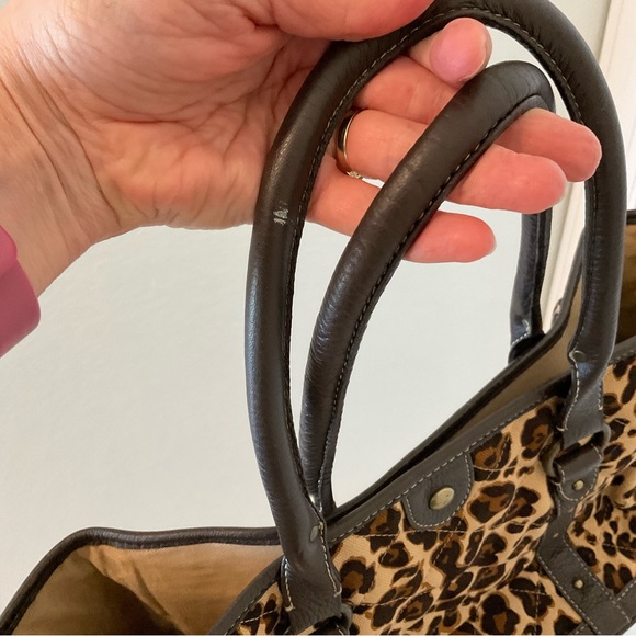 J. Crew Tote leopard print quilted canvas with leather tassel accents - Picture 8 of 16